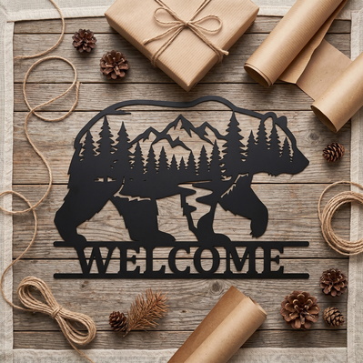 Bear Welcome Sign Laser SVG | Rustic Cabin Decor - HappyDesignStudio - 004