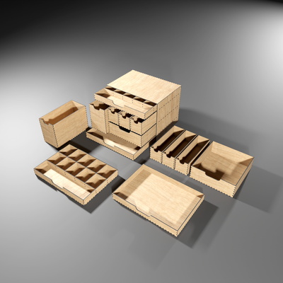 辦公桌收納件 svg | 7抽屜收納盒|雷射切割文件  - 雷射切割專業版 - 002