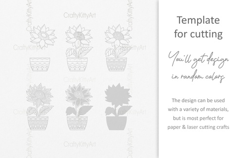 Sunflower, Sun Flower in Pot, 3D layered SVG DXF PNG files Sunflower, Sun Flower in Pot, 3D layered SVG DXF PNG files - CraftyKittyArt - 001