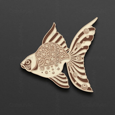 金魚，曼陀羅金魚，3d 分層 svg dxf png 文件 - CraftyKittyArt - 001