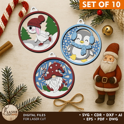 Winter Wonderland Christmas Ornaments - Set of 10