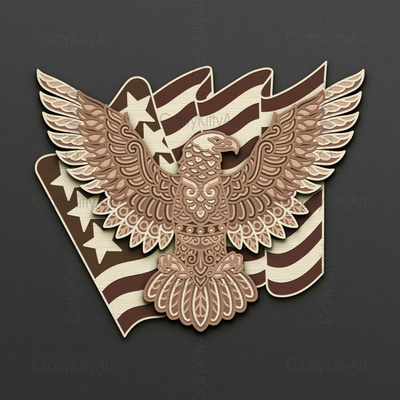 Patriotic Eagle, American Flag, 3D layered SVG DXF PNG files - CraftyKittyArt - 001
