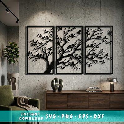 Tree Wall Art SVG Triptych | Laser Cut Tree Panels - HappyDesignStudio - 001