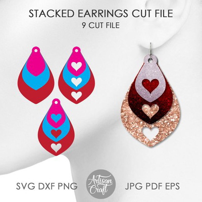 淚珠耳環 svg，心形鏤空，疊層耳環 - Artisan Craft - 001