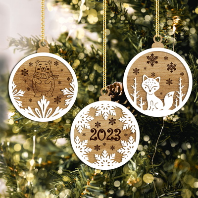 Christmas Tree Round Ornaments Set - LaserCutano - 003