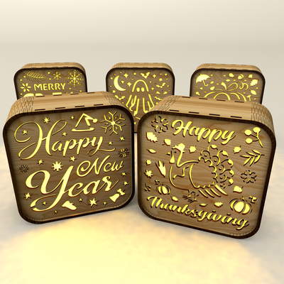 Holiday Shadow Box Lanterns — 5 in 1 - Laser Cut Designs - LaserCutano - 002