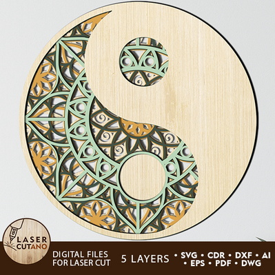 MANDALA YIN YANG Laser Cut Template - LaserCutano - 001