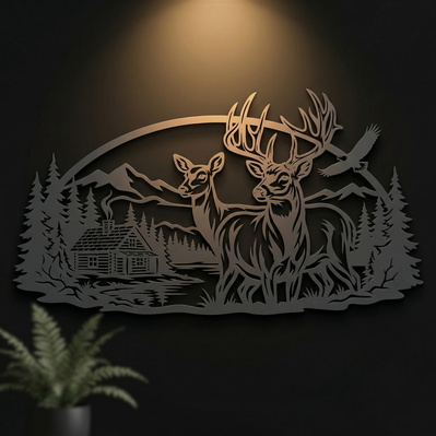 Deer Family Metal Wall Art SVG | Wildlife Plasma Cut File - HappyDesignStudio - 006