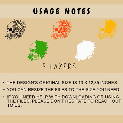 Floral Skull Multilayer SVG, 5 Layer Flower Skull Cut File - HappyDesignStudio - 002